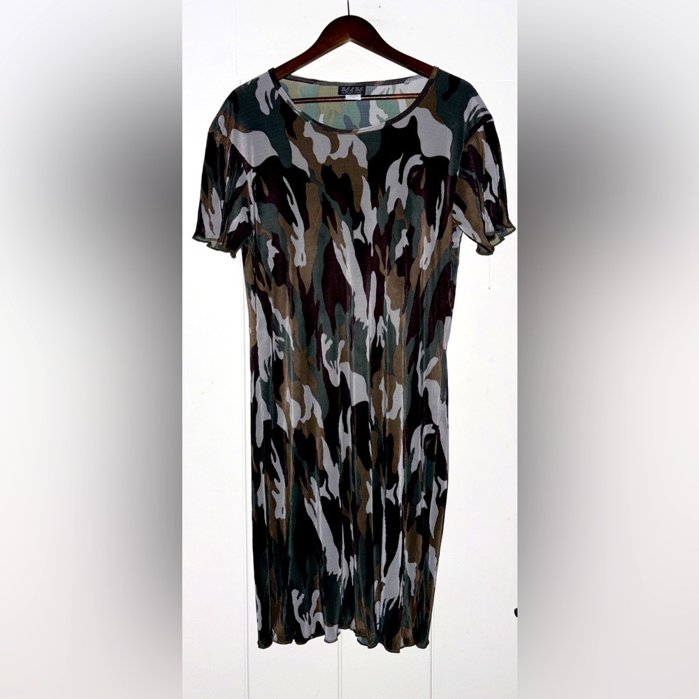BE2BE Camo‎ Semi-Sheer Accordion Dress Women 1X Y2K 90's Urban Punk Rock Edgy